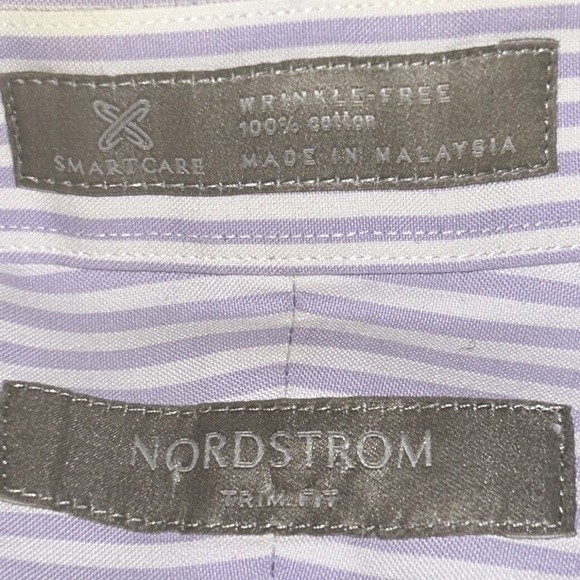 Nordstrom Striped Dress Shirt Button Down White Lavender 100% Cotton size 16.5 - Picture 8 of 12